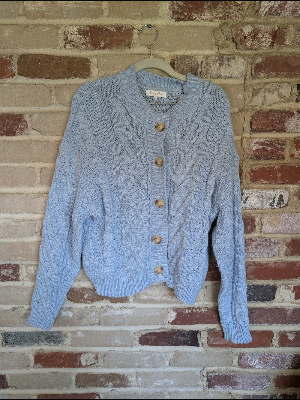 emory park Light Blue Cable Knit Button-Up Cardigan